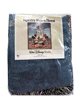 Disney Tapestry Blue Woven Throw Blanket 60x50 Mickey Minnie Castle New